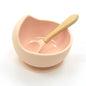 Baby Silicone Feeding Set with Wooden Spoon Light Pink