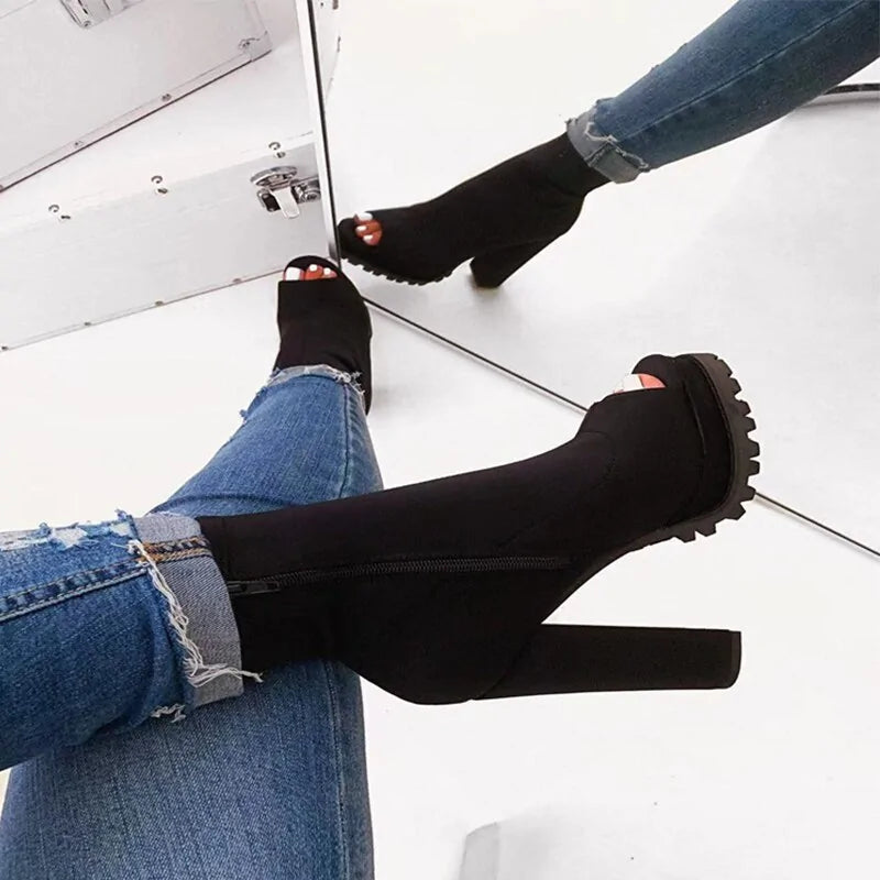 Zipped Open Toe Ankle Boots - Kia Day Design