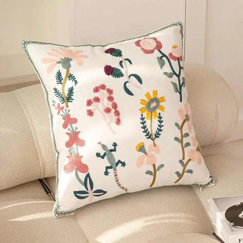 Floral Embroidered Pillow - Kia Day Design