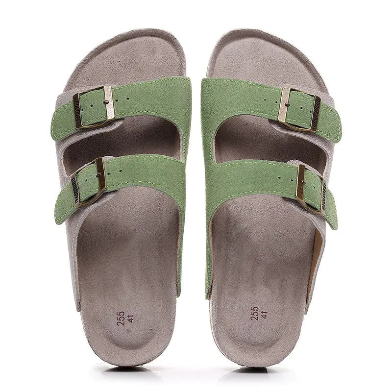 Genuine Leather Cork Sandals - Light Green 41 - sandals