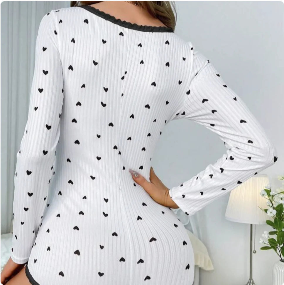 Women's Heart Print Jacquard Pajama Set