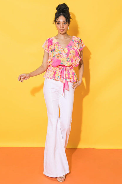 FADED VIEW WOVEN TOP - PINK - TOPS