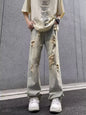 Men's Full Size Ripped Distressed Straight Leg Jeans Plus Size - Yellow Mud Color -