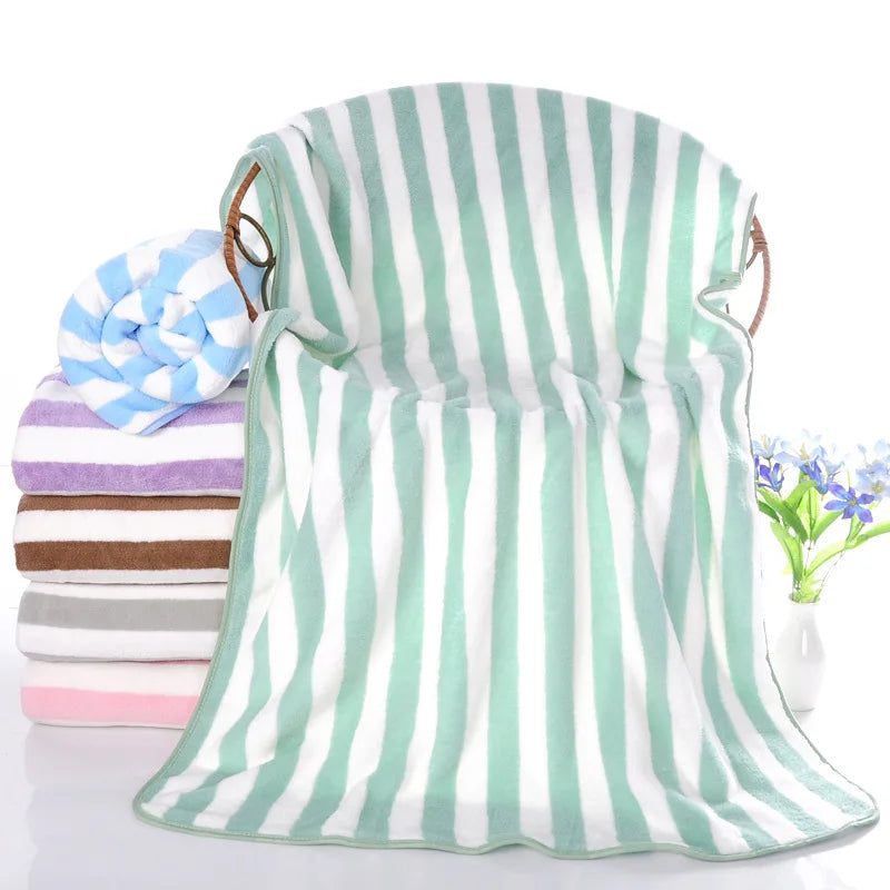 Absorbent Microfiber Stripe Bath Towel