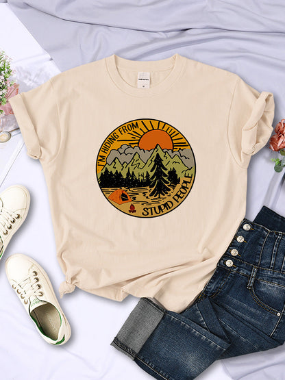 I'm Hiding From Stupid People Camping Scenery Women's Tops Hip-hop Fashion Street See size chart under “more details” - - Tops