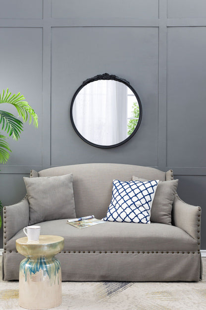 Round Hand Carved Rose Antique Mirror Frame, Wall Mirror For Live Space - - Wall Mirrors