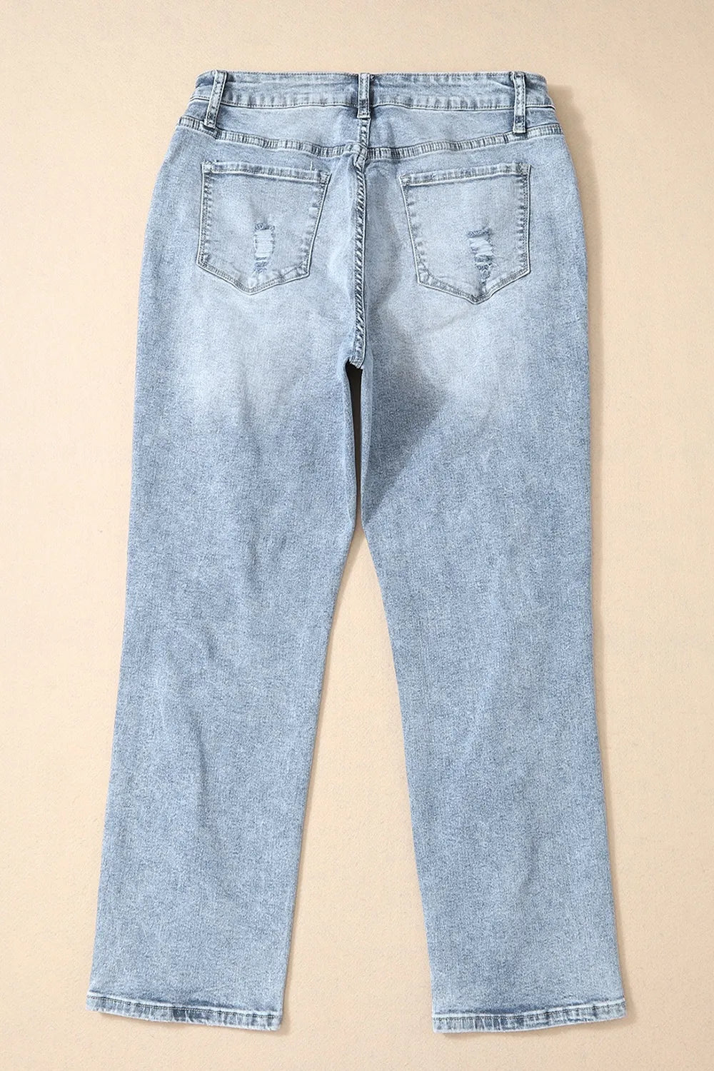 Distressed High Waist Jeans - -