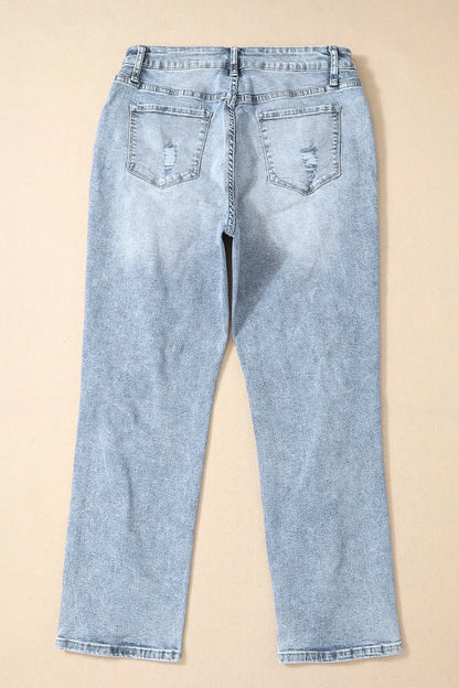 Distressed High Waist Jeans - -