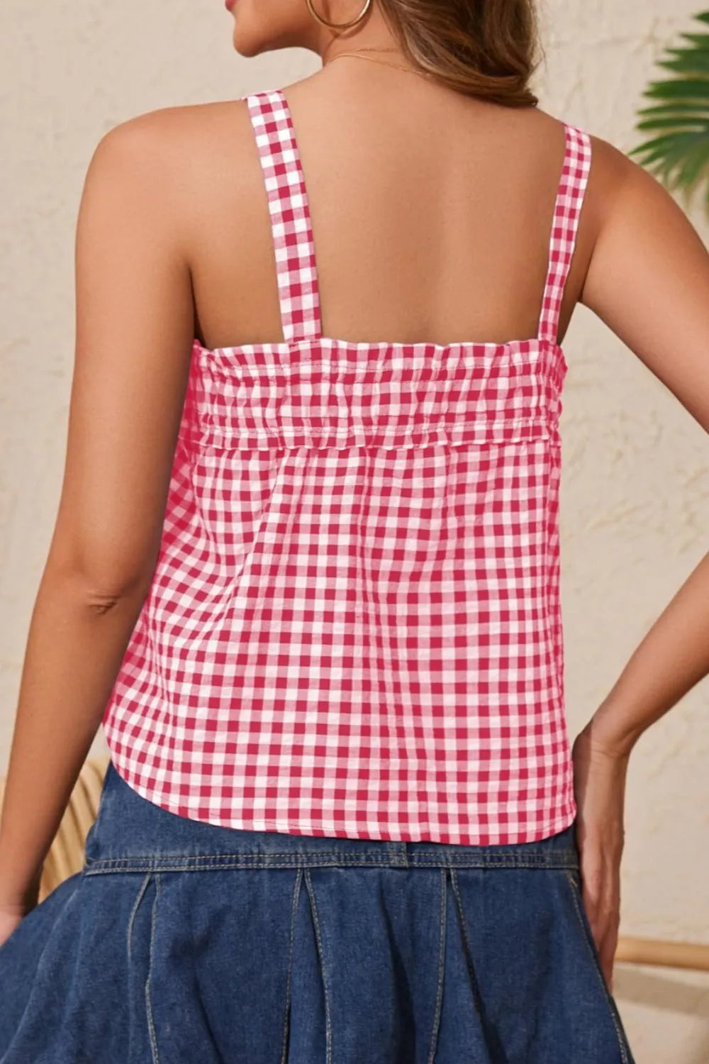 Tied Front Textured Square Neck Cami - - Top