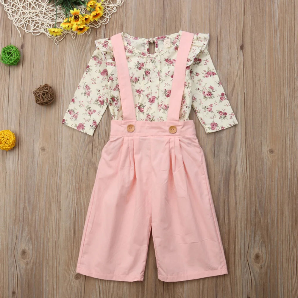 2PC Toddler Floral Top and Pants Overall Outfit