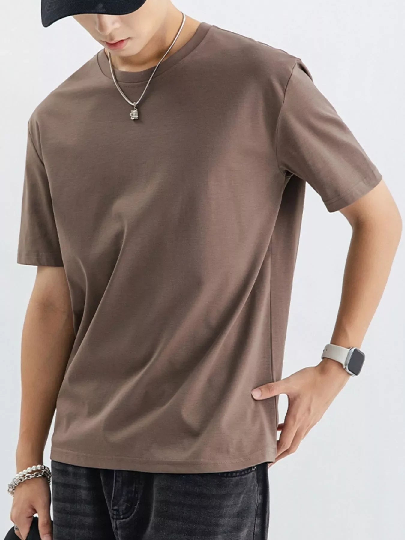 Men's Plus Size Casual Solid Color T-Shirt - -