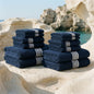 Nautilus Australian Cotton Towels - Navy & White Family Set (Set of 12 with Bath Towels) - Home - Bath