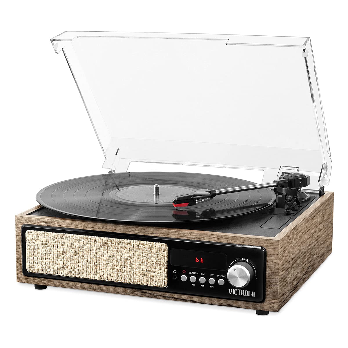 Victrola Trio Bluetooth Turntable with Speakers Walnut - Farmhouse Walnut Record Player - radio