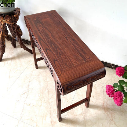 Solid Wood Guqin Console Table – Scroll-Head Altar Table - - Religious Altar Table