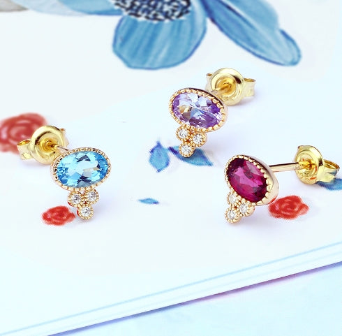 Vintage Style 925 Sterling Silver Garnet Blue Topaz Earrings - - earrings