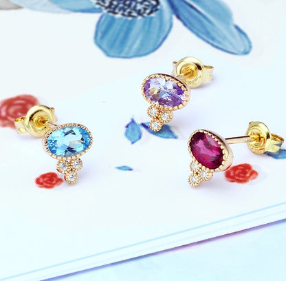 Vintage Style 925 Sterling Silver Garnet Blue Topaz Earrings - - earrings