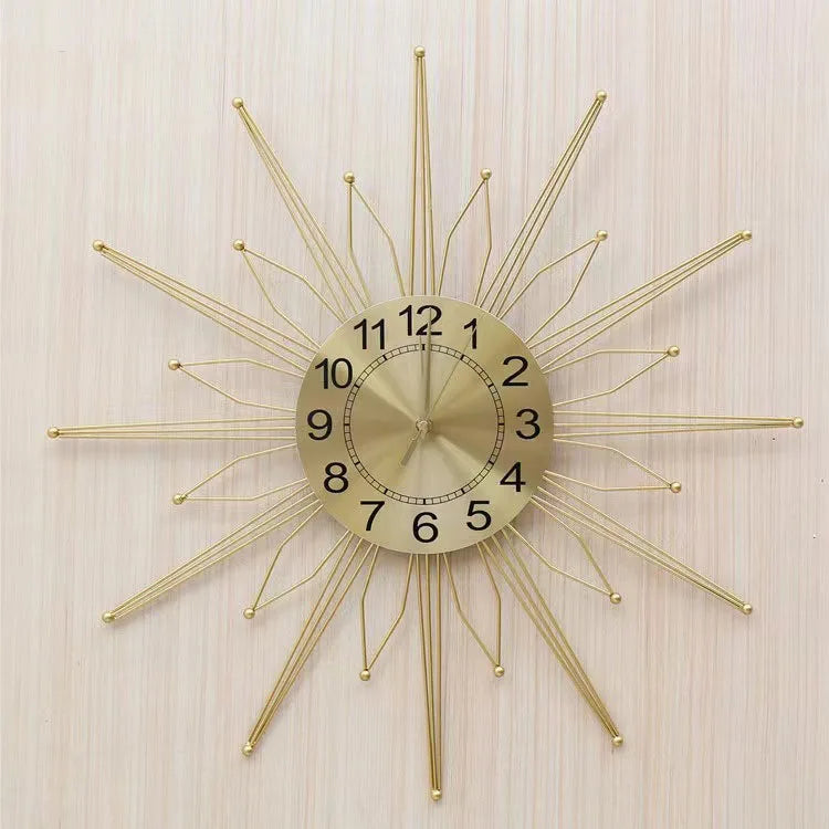 60cm 3d Sun Shaped Retro Hanging Clock Creative Silent Iron Nordic Wall Clock