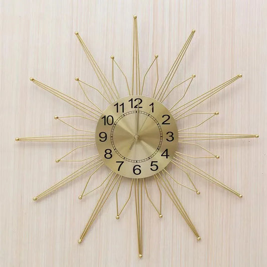 60cm 3d Sun Shaped Retro Hanging Clock Creative Silent Iron Nordic Wall Clock