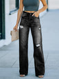 Distressed Straight Leg Jeans - Black -