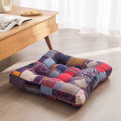 Japanese-Style Cotton Futon Floor Cushion (Round or Square) - Square 1 Style - Floor Cushion