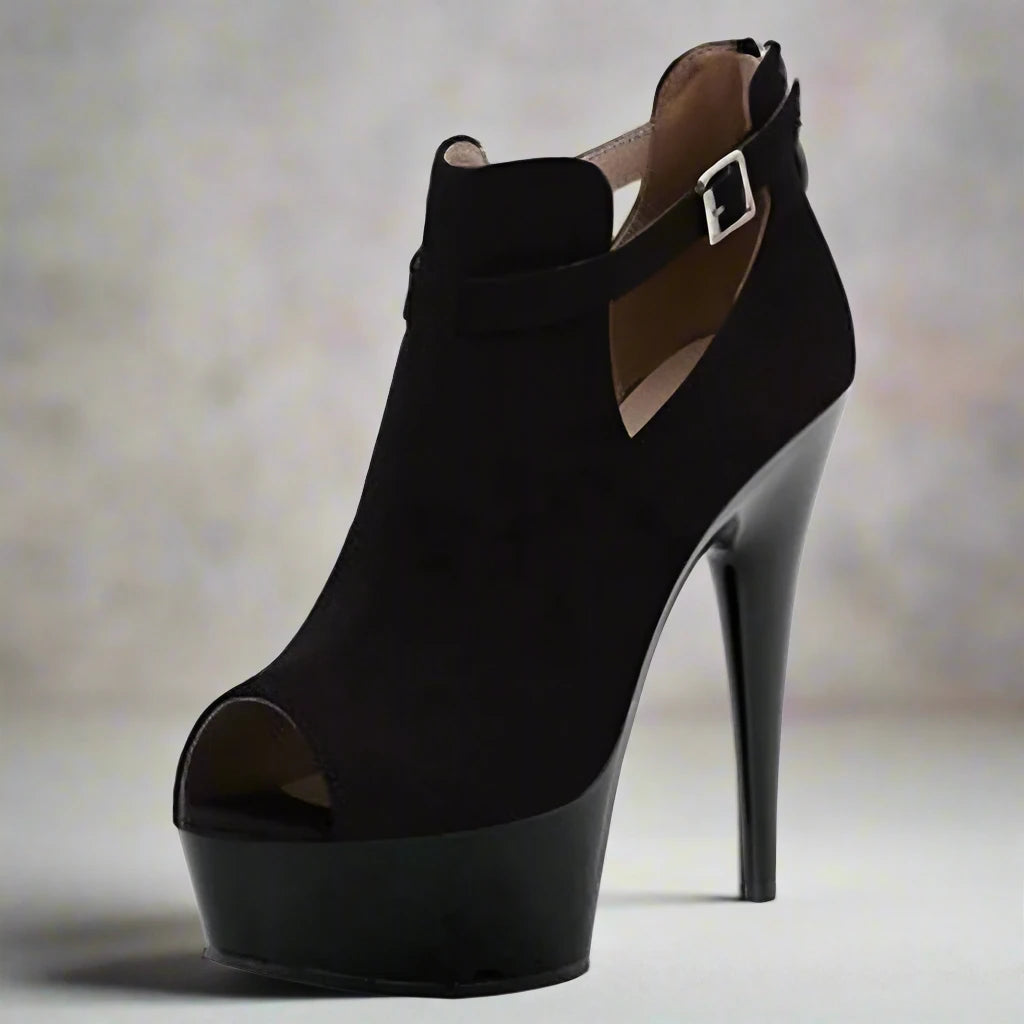 Black 15 Cm Ultra High Heel Platform Metal Buckle Boots High Heels