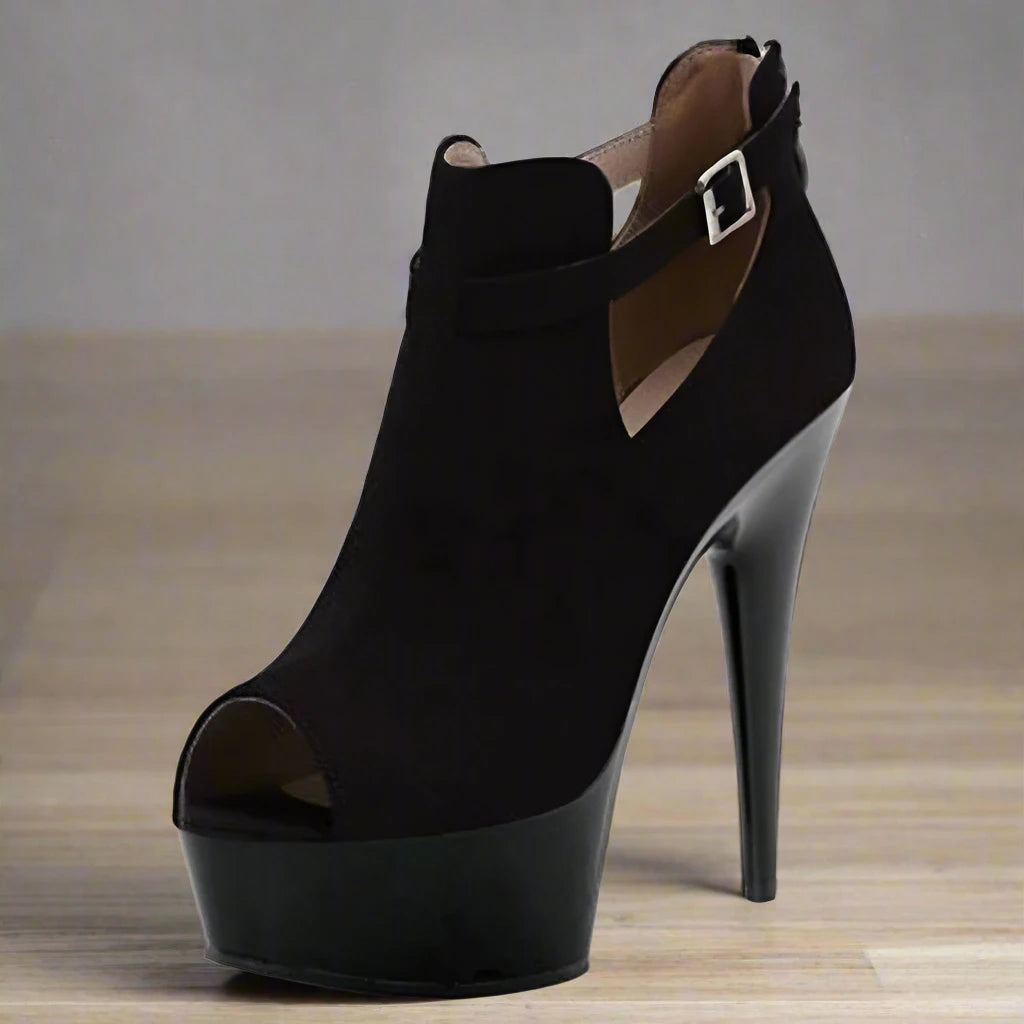 Black 15 Cm Ultra High Heel Platform Metal Buckle Boots High Heels