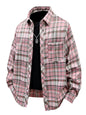 Men's Full Size Casual Plaid Long Sleeve Shirt Plus Size - Pink -