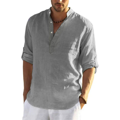 Men's Casual Blouse Shirt Loose Tops Long Sleeve Slim Fit Linen Shirts