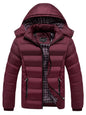 Men's Plus Size Warm Padded Hooded Puffer Jacket - Wine Red -
