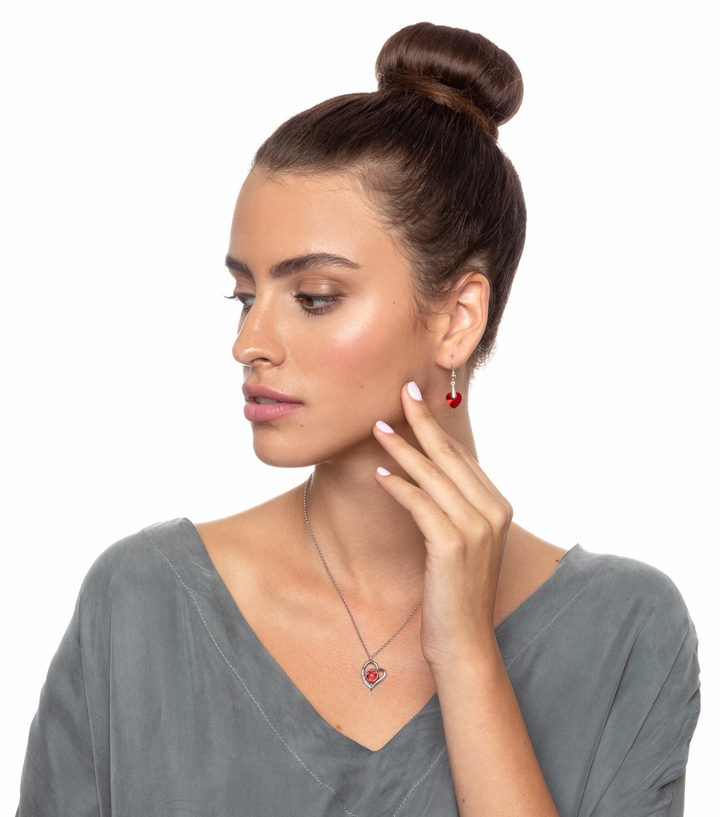 Swarovski Crystal Heart Drop Earrings 925 Sterling Silver - - earrings