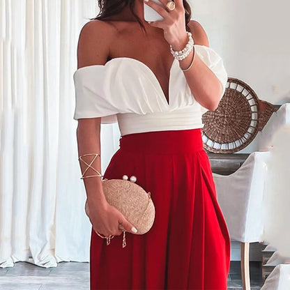 Summer Womens Sexy Off-Shoulder Two-Piece Set - - clothing set