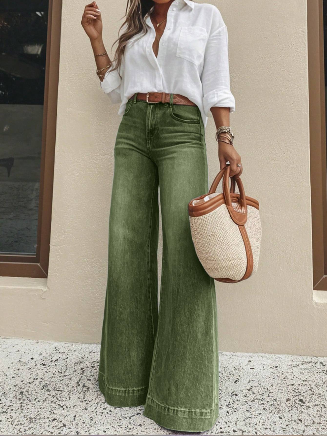Vintage Washed High Waist Wide Leg Jeans - - Jeans