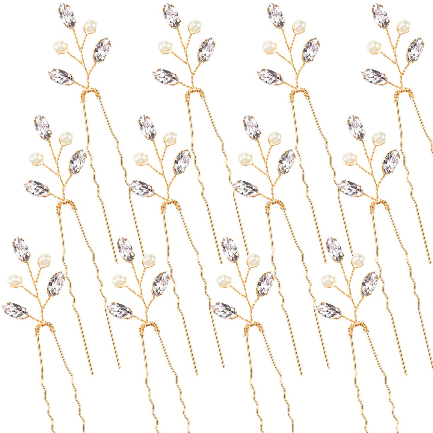 Luinabio 12 Crystal Bridal Hair Pins with Pearls and Rhinestones - - hair pin