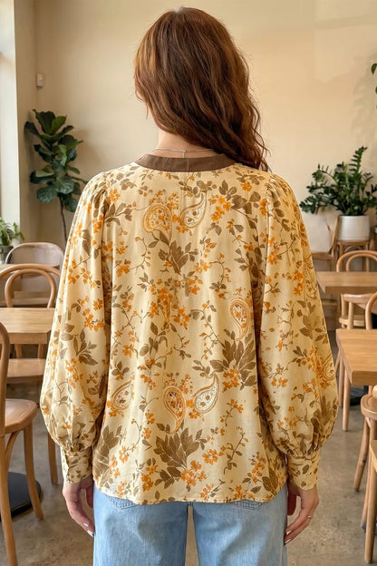 Paisley Print Tie Neck Long Sleeve Shift Top - -