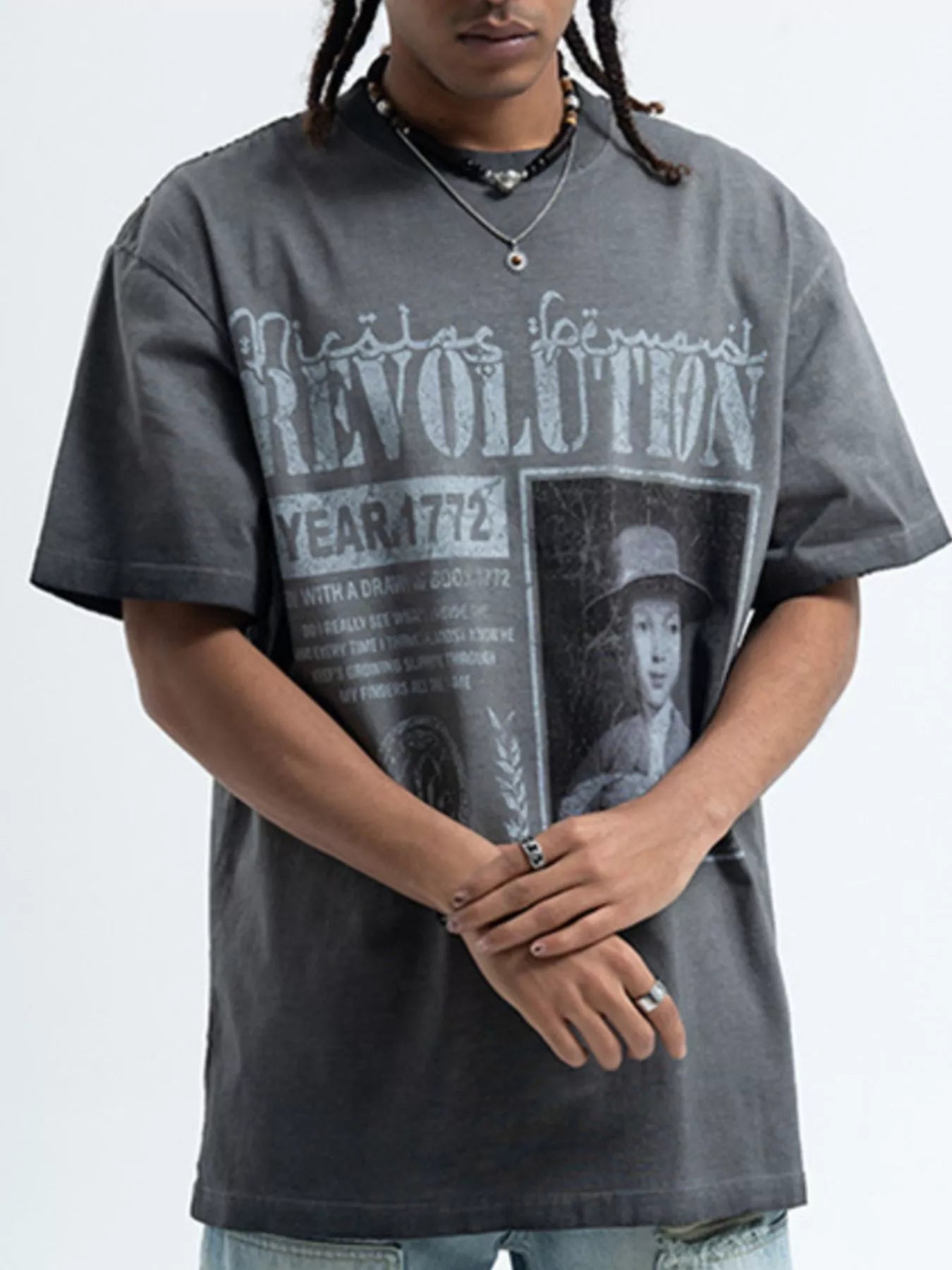 Men's Letter Graphic Oversized T-Shirt - Gray -