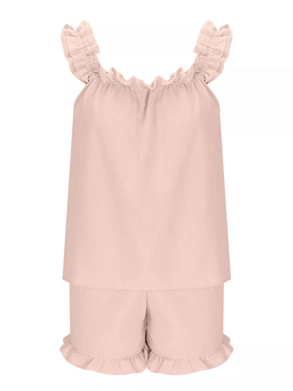 Ruffle Trim Sleeveless Top and Shorts Set- Shopimist- {{Product type}}