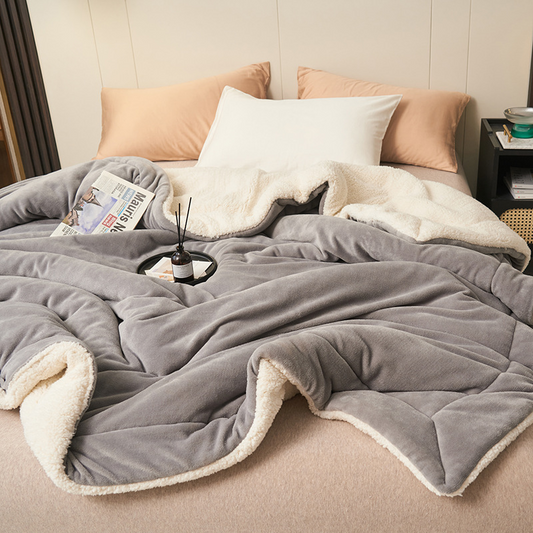 Double-Layer Lamb Fleece Blanket - Light grey 150X200cm - blanket