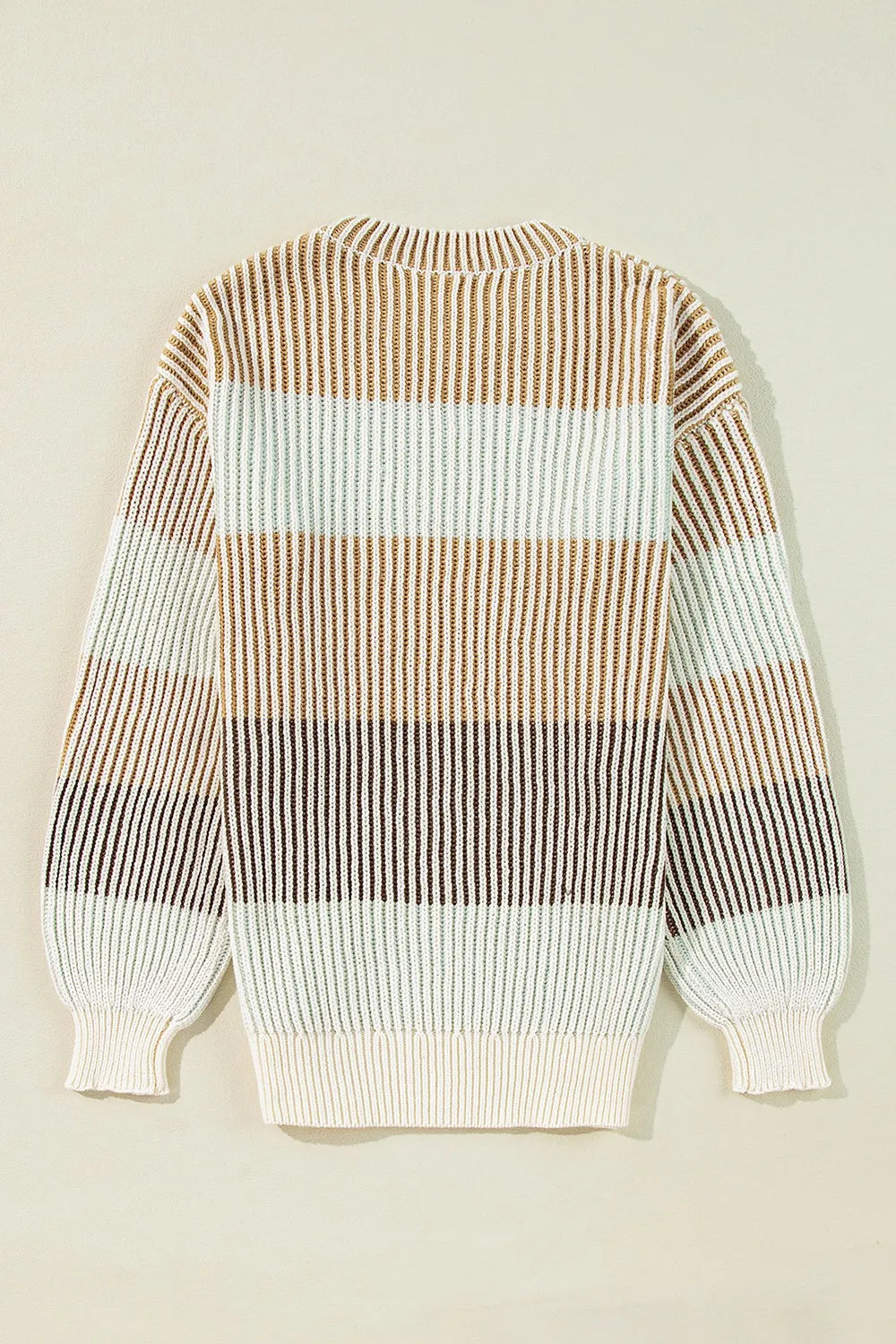 Striped Color Block Round Neck Long Sleeve Sweater - -