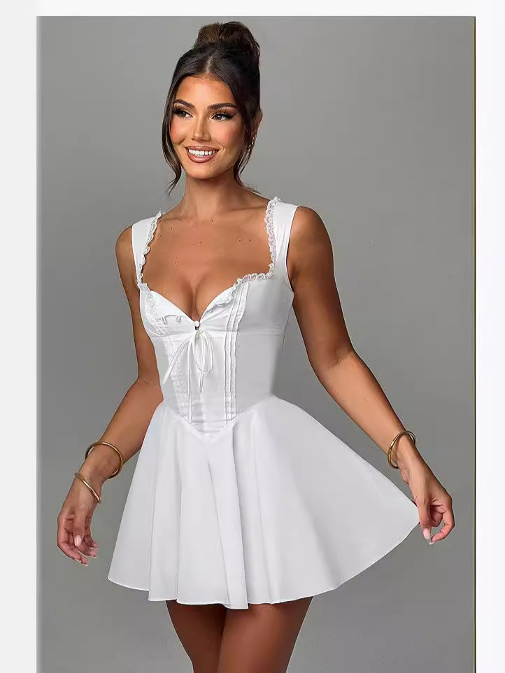 Retro Glam High-Slit Dress - White M - dress