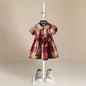 Cotton Casual Plaid Dresses Brown