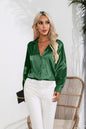 Lapel Collar Button Up Long Sleeve Shirt - Dark Green -