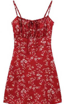 Vintage Red Floral Print Dress - - dress