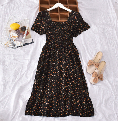 Floral Off-Shoulder Dress with Flared Hem for Women - - dress