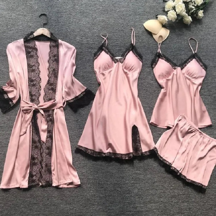 Four Pieces Sets Women's Sleepwear Summer Home Wear Pajamas Set Nightwear