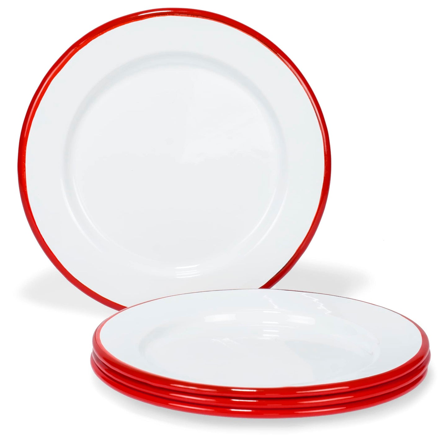 Red Co Enamel White & Red Rim Salad Plates - Set of 4 - White Red Rim - plates