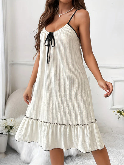 Full Size Tiered Ruffled Lounge Dress with Contrast Trim Plus Size - -