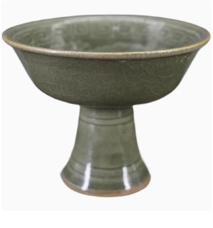Celadon Phoenix High‑Footed Bowl – Antique‑Style Porcelain Ornament - - Decorative Bowls