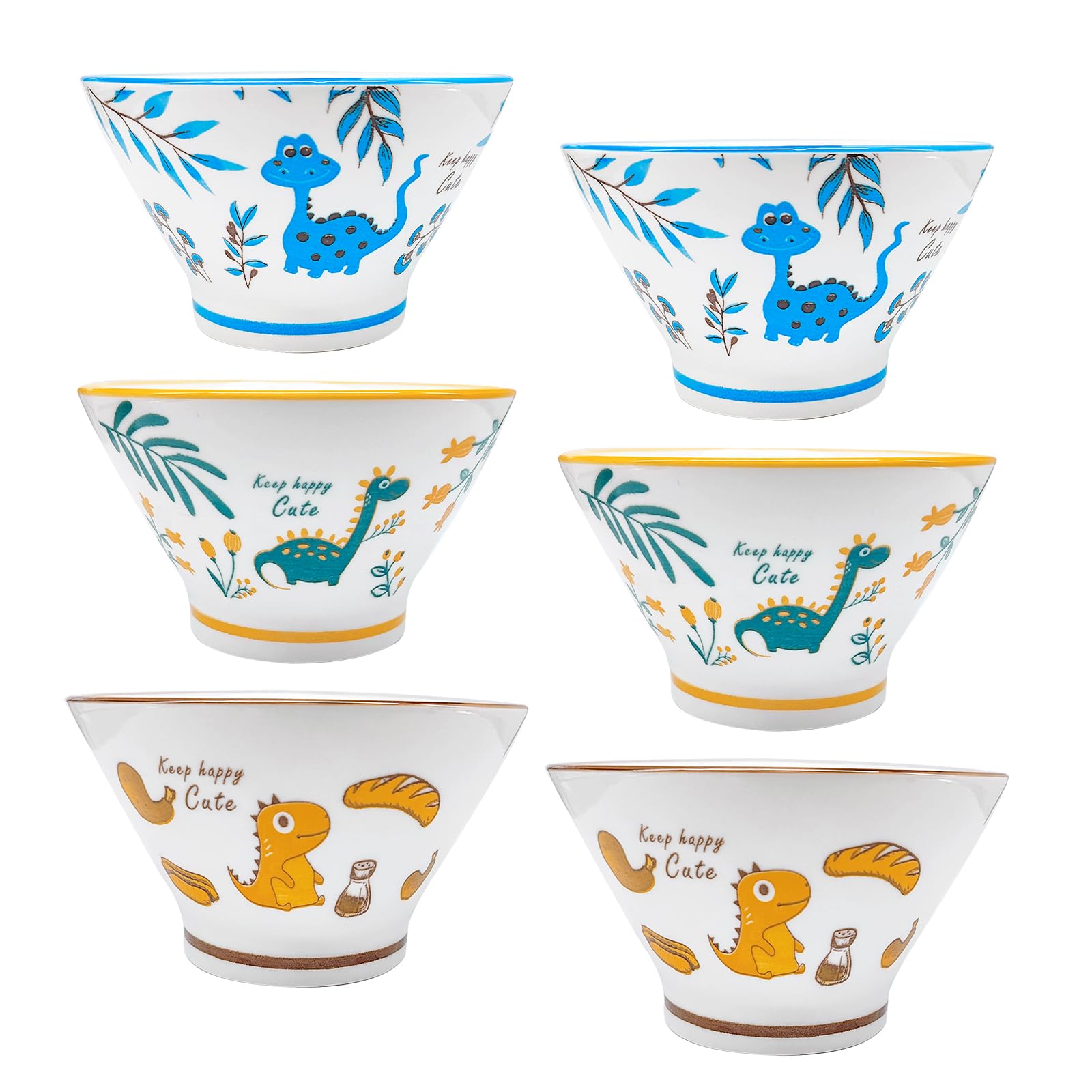 DinoDelight 6PC Ceramic Bowl Set 15 oz - Style-Little Dinosaur 6PC-Little Dinosaur - bowls
