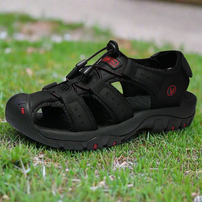 Large Size Real Genuine Leather Outdoor Summer Beach Leather Sandals Black