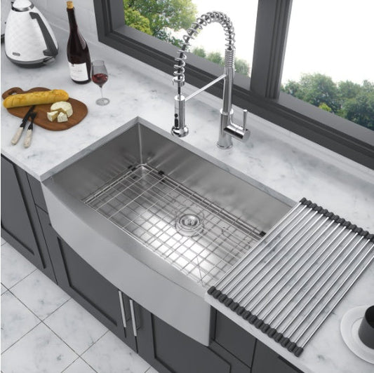 Nickel Finish Farmhouse Kitchen Sink - - kitchen sink